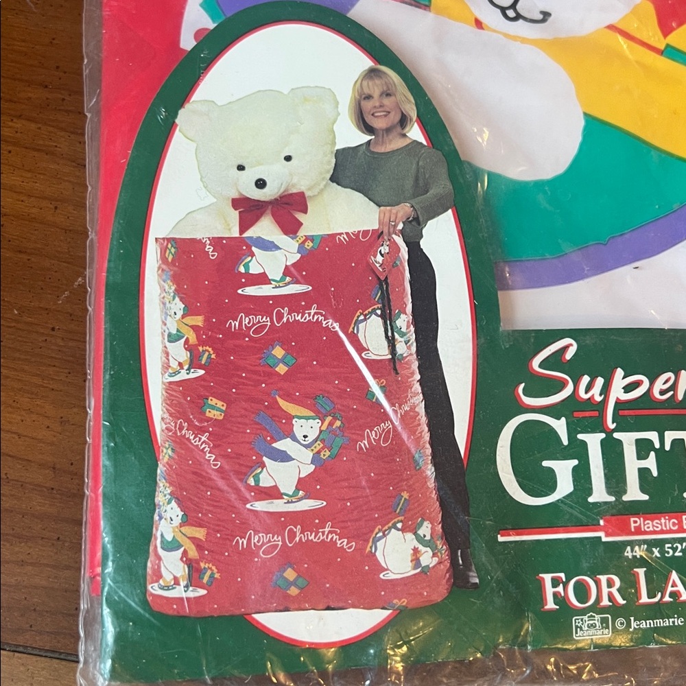 Vintage Christmas Super Giant Gift Bag With Tag 44” X 52” skating polar bear - Picture 2 of 6